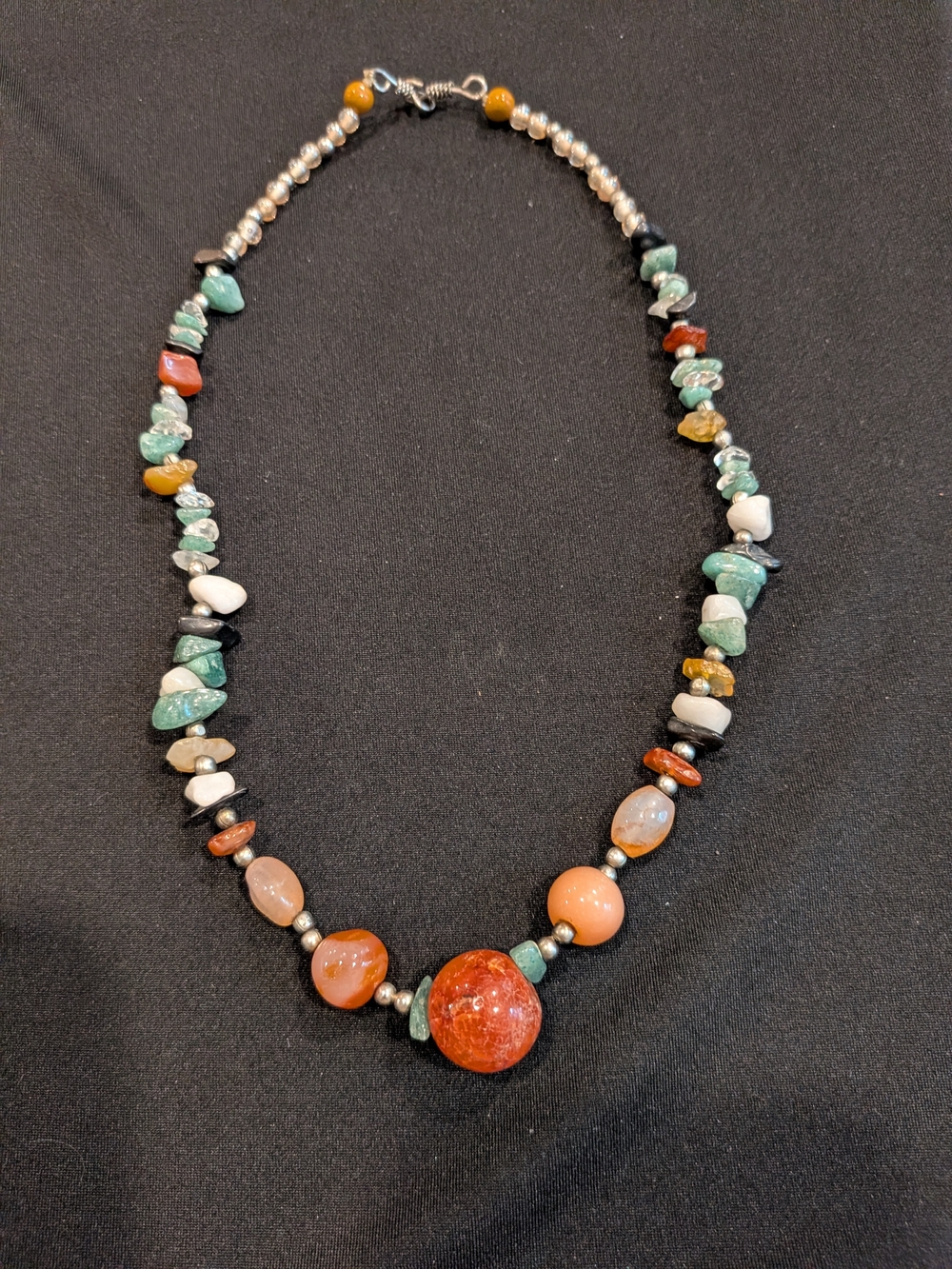 Handmade Multicolor Stone Beaded Necklace - Green, Orange, White